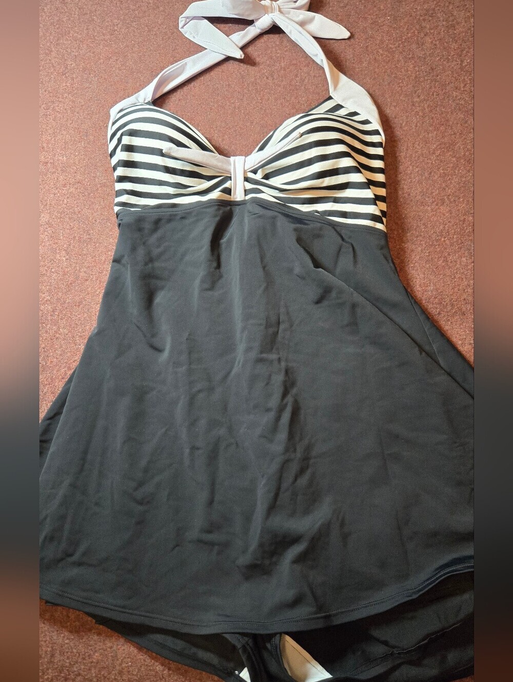 Cocoship 4XL Swim Dress Black & White Halter Sailer Style
